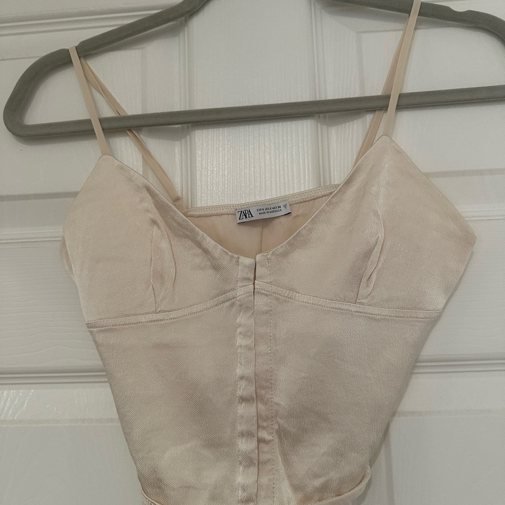 Zara Beige Satin Strappy Top